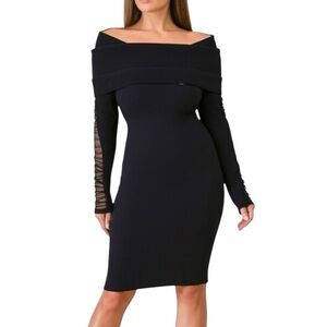 Y2K Bebe Mesh Sleeve Off the Shoulder Convertible Sweater Dress Black Large